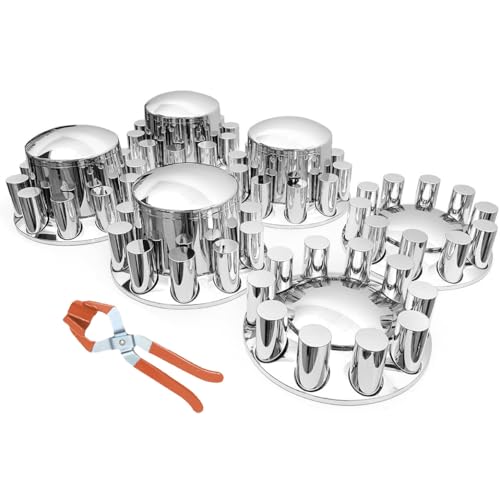33mm Chrome ABS Plastic Axle Cover Combo Kit Thread On Lug Nut Covers with 2 Front and 4 Rear Axle Wheel Cover Removable Hub Caps for Semi Trucks (Standard-ACN35)