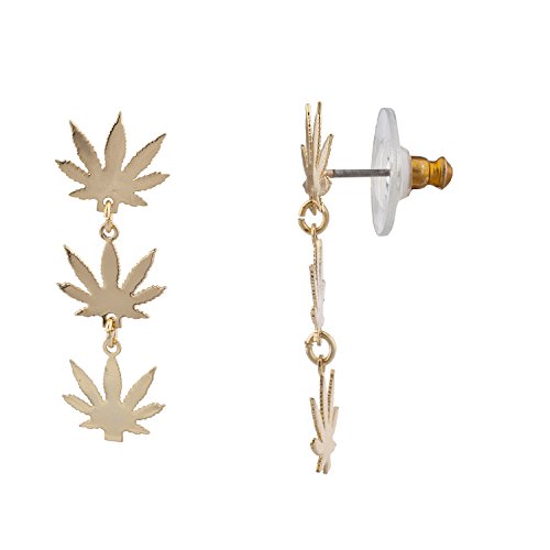 LUX ACCESSORIES Gold Tone Marijuana Sign Weed Leaf Hippie Tiered Dangle Earrings
