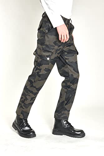 Men`s Multi Pockets Motorcycle Biker Stretchy PU Faux Leather Cargo Pants Workwear Trousers2