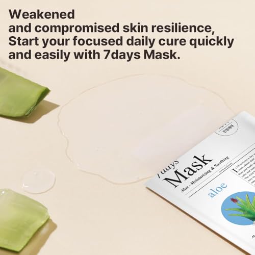 Image of Ariul 7days Mask Aloe H (1 Sheet, 23ml) Soothing Hydrating Korean Sheet Mask with Aloe Vera & Hyaluronic Acid, Calming Face Mask for Sensitive Irritated Skin, Barrier Repair Moisturizing Daily Use Facial Mask
