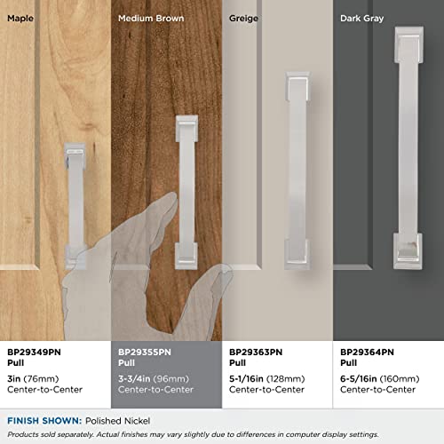 Image of Amerock | Cabinet Pull | Polished Nickel | 3-3 /4 inch (96 mm) Center to Center | Candler | 1 Pack | Drawer Pull | Drawer Handle | Cabinet Hardware