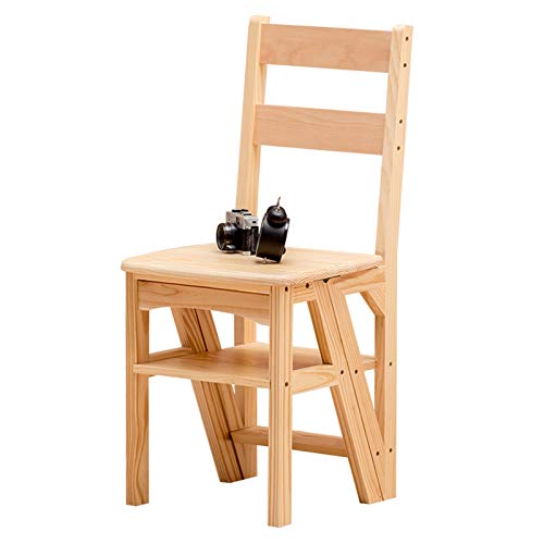 WYF-ZB Klappleiter Lehrstuhl for Küche, Haushalt Faltbare Trittschemel Leiter Stuhl, Multifunktions-Stehleiter und Abendessen Stühle Kombination, Massivholzfarbe Cover