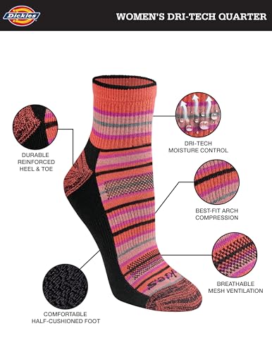 Image of Dickies Women's Dri-tech Moisture Wicking Quarter Socks (6 & 12 Pairs)