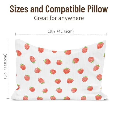 Image of Toddler Pillowcases for 13 inchx18 inch Pillow 2 Pack, Muslin Small Toddler Baby Kids Travel Pillow Covers for Boys Girls with Envelope Closure (Strawberry & Pale Pink, 13 x 18 Inch)