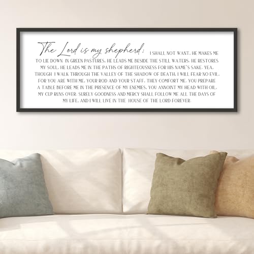 SRSZHIYUE Bible Verse Wall Decor Psalm 23 The Lord is My Shepherd Art 32"×12" Christian Faith Inspirational Sign Large Living Roo Catholic Family Modern Horizontal Hanging Decor (Black)