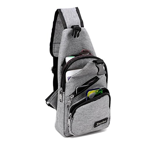 Crossbody Bag,Realdo USB Charging Port Outdoor Sports Casual Canvas Unbalance Backpack Messenger Sling Shoulder Grey