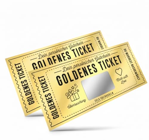 Generisch Generisch 2X Goldenes Ticket zum selber ausfüllen - Rubbelkarte zum beschriften - Geschenke für Frauen, Geschenk für Freundin, Geburtstagskarte, Geburtstagsgeschenk, Reisegutschein - Detailansicht 2 | TV | Video | Foto