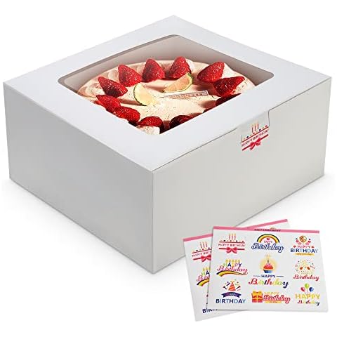 Bssay 10pcs 10x10x5 Inch Cookie Boxes with Window White Bakery Boxes,Disposable Cake Boxes 10 Inch,Use as Cookie Boxes, Treat Boxes, Cupcake Boxes and for Cheese Cake Cover