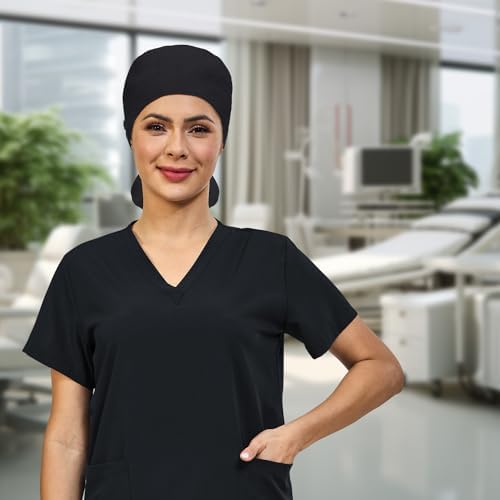 IRIS CRAFT Adjustable Working Cap with Button, Cotton Working Hat Sweatband with Ponytail Pocket Elastic Tie