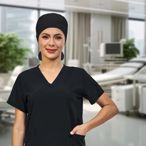 IRIS CRAFT Adjustable Working Cap with Button, Cotton Working Hat Sweatband with Ponytail Pocket Elastic Tie