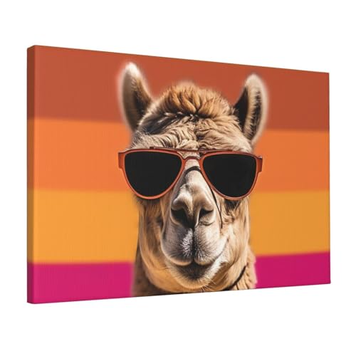 Toile murale chameau avec lunettes de soleil cadre moderne 45x30 cm