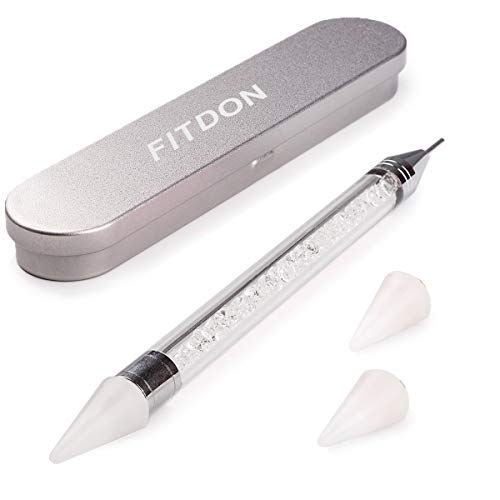 Dual-Ended Nail Rhinestone Picker Dotting Pen with Extra 2 Wax Head, FITDON Wax Tip Pencil for Jewel Gems Crystals Studs Pickup (Clear)