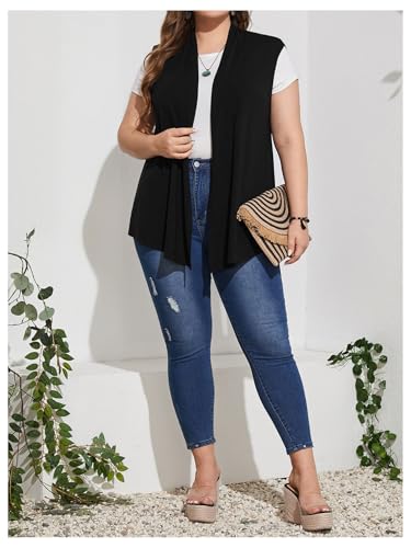 Image of Milumia Women's Plus Size Sleeveless Open Front Lightweight Casual Cardigans Black XX-Large Plus