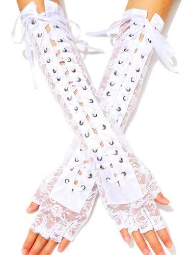 Lace Fingerless Gloves Tea Party White Gloves for Women