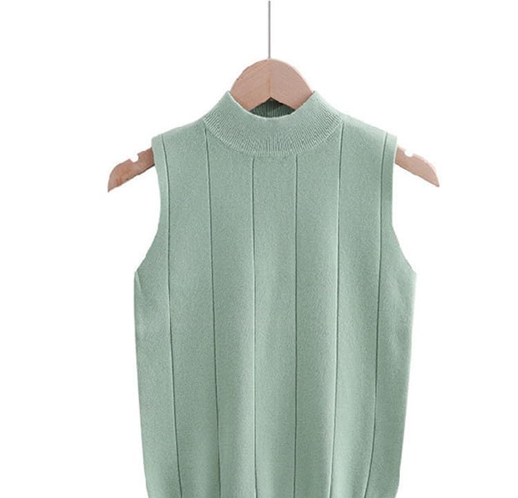 Image of Alexvyan Women's Sleeveless Turtleneck Regular Fit Top, Vertical Striped Pattern, High Mock Neck Tank Top Soft Stretchable Knitted Material-40 to 65KG