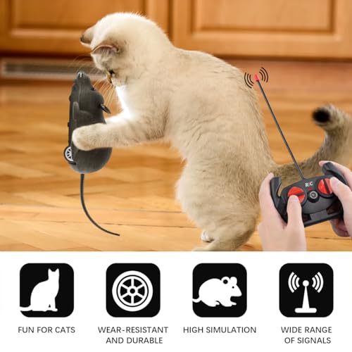 Aerbee Remote Control Rat Toy, Electronic RC Mouse Toy Emulation Flocking Rat Toy Interactive Cat Toys Pet Toys Funny Wireless Chasing Prank Joke Scary Trick Rats Animal for Pets Novelty Gift