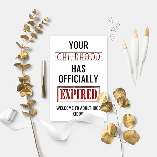 Image of Funny 18th Birthday Card for Him Her - Sarcastic 'Your Childhood Has Expired' Design, Adulting Gift for Son Daughter Best Friend