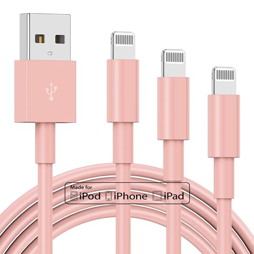 3 Pack Apple MFi Certified Charger Cable 3Ft, Lightning to USB Cable Cord 3 Foot, 2.4A Fast Charging,Apple Phone 3 Feet Long Chargers for iPhone 14/13/12/11/X/XS/XR/SE/8/7/6/5 Plus Pro Max Mini Pink by TUMABER - Used condition - US$10.93