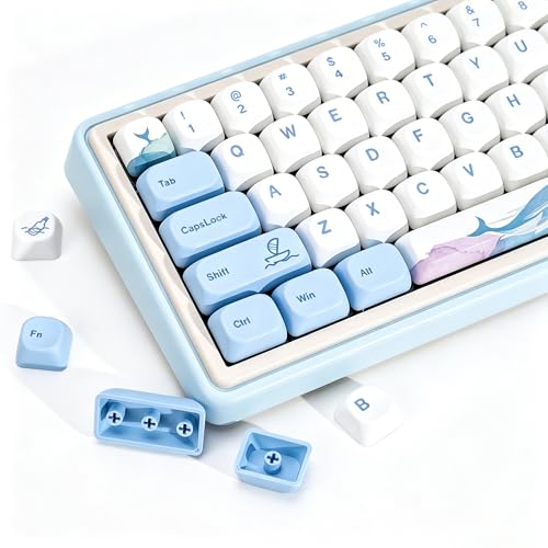 Image of KBDiy Ocean Whale KOA Profile Keycaps Set,Dye-Sublimation PBT Blue Cute Custom Keyboard Keycap,135 Key Cap Set for Cherry Gateron MX Switches Mechanical Keyboards