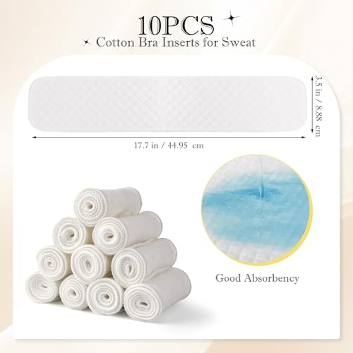 PHOGARY 10pcs Cotton Bra Liners for Sweating, 3 Layer Washable Breast Pads Bra Pads Inserts to Absorb Sweat under Breasts, 17x3 Inch3