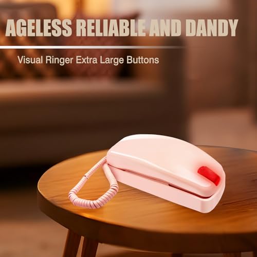 Excelltel Retro Corded Landline Phone, Vintage Wall Mount & Desk Telephone - No Power Required, Emergency Use, Big Button for Seniors/Elderly with Loud Ringer & Flashing Light, Clear Sound (Pink) - Thumbnail 6