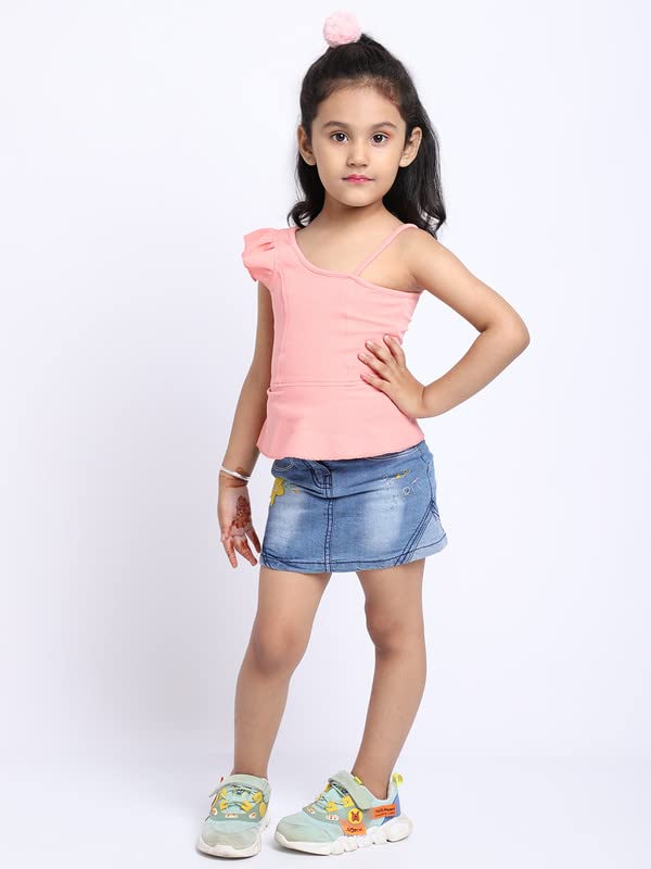 Image of ELEVANTO Crop top for Kids|One Side Off Shoulder Half Sleeve Crop top for Girls Crop top|Short Sleeve Summer Crop top for Girls-E19