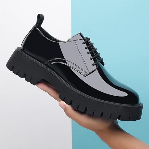 YZABEL Men's Patent Leather Lace Up Platform Work Oxfords Shoes Lace-Up Comfortable Non-Slip Dress Sneakers Fashion Slip On Prom Business Wedding Dress Shoes2