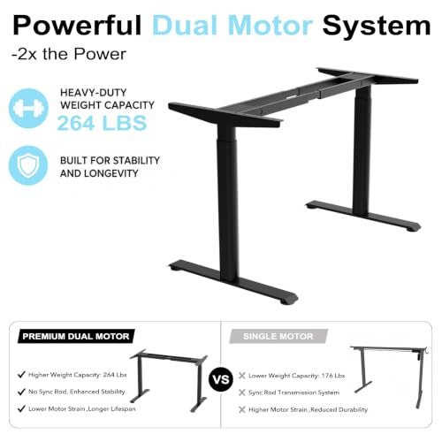 Image of Heavy Duty Dual Motor Electric Sit Stand Desk Frame, Black Desk Base Only | 264 lb Capacity, Ultra-Quiet Height Adjustment, Fits Up to 70 inch x 32 inch Tabletops, 3 Memory Presets, Oval Standing Desk Legs