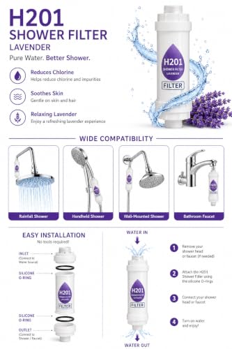 Image of Grofilo Vitamin Shower Filter Lavender | Made in South Korea | Vitamin C & Glycerin | Hard Water Shower Filter | Removes Chlorine, Rust & Odor | Soft Skin, Smooth Hair | Aromatherapy