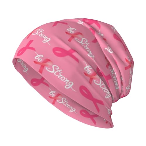 Breast Cancer Awareness Beanie Chemo Hats for Women Men Slouchy Cancer Headwear Stretchy Skull Cap Soft Knitted Hat Nightcap Chemo Gifts