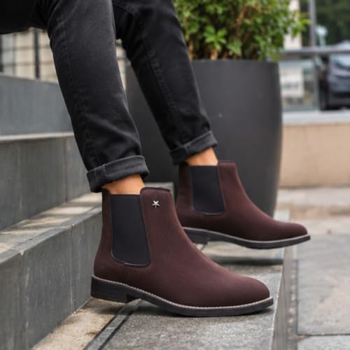 Image of Men's Chelsea Boots Suede Finish Slip-On Ankle Boots Elastic Side Panel Casual & Formal Wear