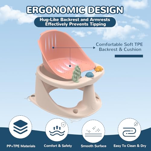 Image of Baby Bath Seat: Infant Bath Seats for Babies Sitting Up - Toddler Bath Seat for Babies 6 Months & Up Baby Bathtub Seat with Non-Slip Suction Cups Baby Bath Tub Chair for Shower, Pink