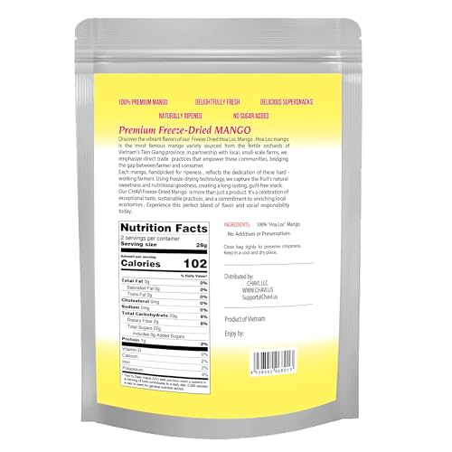 Image of CHAVI Freeze-Dried Diced Mango | 4 oz | Pack of 2 x 2 oz | Healthy 1 Ingredient Superfood Supersnacks - Kids School Snacks - No Added Sugars or Preservatives - Non-GMO, Vegan, Gluten-Free