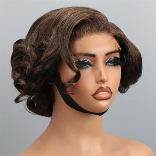 -*-Bob Wig Human Hair Pre Cut Glueless HD Lace ClosureWigs, Big Curly Mature Boss Left C Parted Frontal Wig For Women
