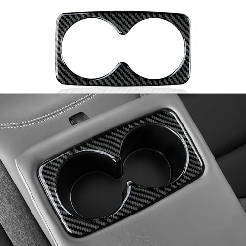 Image of Car Carbon Fiber Rear Armrest Cup Holder Cover Trim Accessories for Ford Bronco Sport & Mustang Mach-E 2021-2024 / Escape 2020-2024 Interior Sticker
