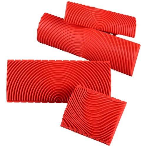 4PCS Wood Graining Tool Rubber Wood Graining Painting Tool,Woodgrain Maker for Decorative Painting,Woods Grain Paint Tool Look Like Woods for Wall Room Art Paint Decoration(Red,Size:4 Sizes)