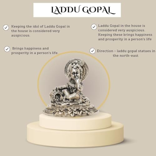 Image of Lavanaya Silver Presents - Silver Plated Laddu Gopal /Bal Gopal God Idol Statue - Perfect for Marriage Anniversary, Wedding, Housewarming, and Birthday Gifting with Premium Gift Box
