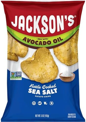 Jackson’s Potato Classic Kettle Chips with Sea Salt (5oz, Pack of 7) - Made with Premium Avocado Oil - Allergen-friendly, Gluten Free, Peanut Free, Vegan, Kosher - Shark Tank Product