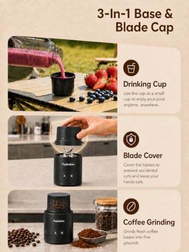 Image of Popbabies 370W Portable Blender for Smoothie and Juices, 600ml Blending Cup, 560ml Max Fill, 6000mAh 12V Portable Mixer Blender, 6 Blades, 20000RPM USB-C Rechargeable Blender for Baby Food