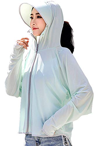 BEATON JAPAN ラッシュガード パーカー レディース 冷感 フェイスガード 水着 UV対策 UVカット 日焼け防止 プール 海水浴 (グリーン)