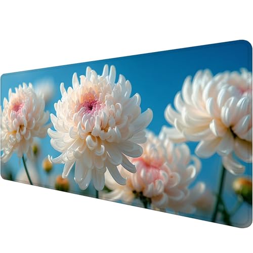 Tapis de Souris 1200 x 400 x 3 mm Tapis de Souris Blanc XXL Gaming Mouse Pad avec Bords Cousus Fleur Mousepad avec Base en Caoutchouc Antidérapante Grand Protection de Bureau, Deco Bureau Cadeau H-7