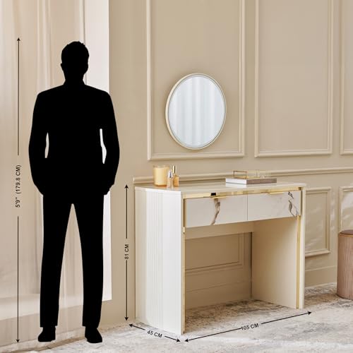 Image of Home Centre | Modern Radiance Dresser Mirror with Drawers | Full Length Mirror for Home | Engineered Wood | Cream | 1 Year Warranty