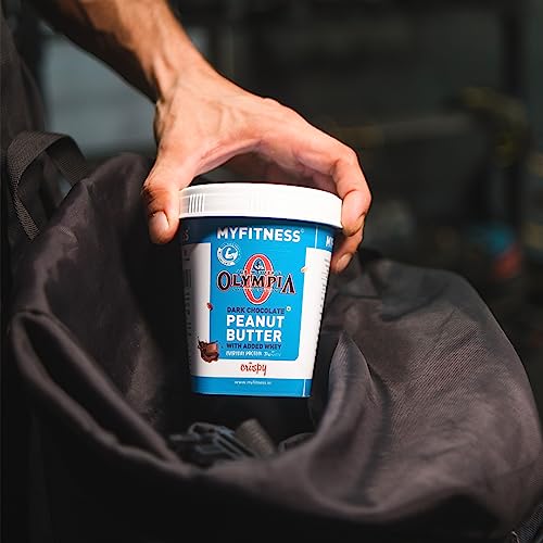 Image of MYFITNESS Peanut Butter High Protein Dark Chocolate Spread Crispy 510g | Added Whey Protein | 31g Protein for Muscle Building | 8g Fiber | Pre & Post-Workout Snacks | Cholesterol Free | Zero Trans Fat