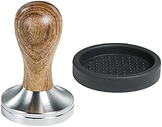 CreepyParty Coffee Tamper, 58mm Espresso Press with Mat 304 Stainless Steel Base Wooden Handle for Coffee Grounds Barista Espresso Machines Accessory