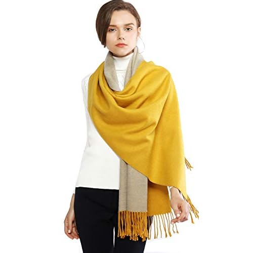 RIIQIICHY Pashmina Shawls and Wraps for Evening Dresses Scarfs for Women Fall Winter Travel Blanket Scarf Large Warm Scarves Yellow and Gray