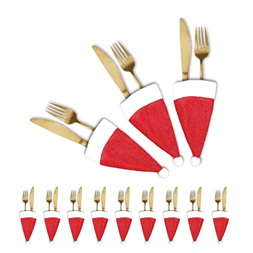 Jakie-mar 32pcs Christmas silverware holders mini Santa Hat Silverware Holder for Decor Forks Knives Christmas Decoration