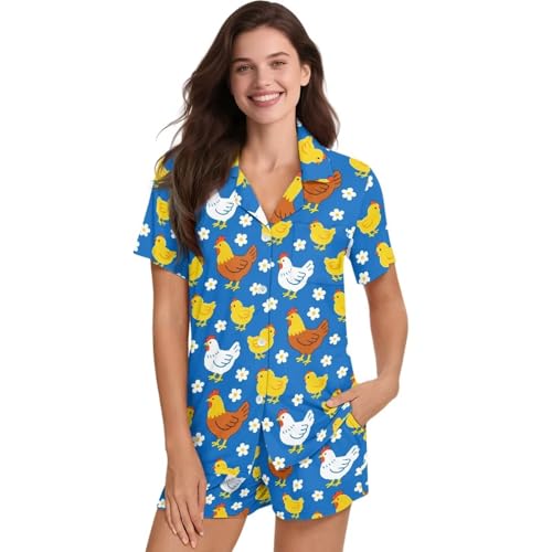 Image of Women's Short Sleeve Sleepwear Button 2 Piece Plus Size Pajamas Casual Soft Stretchy Funny Nightwear with Pockets