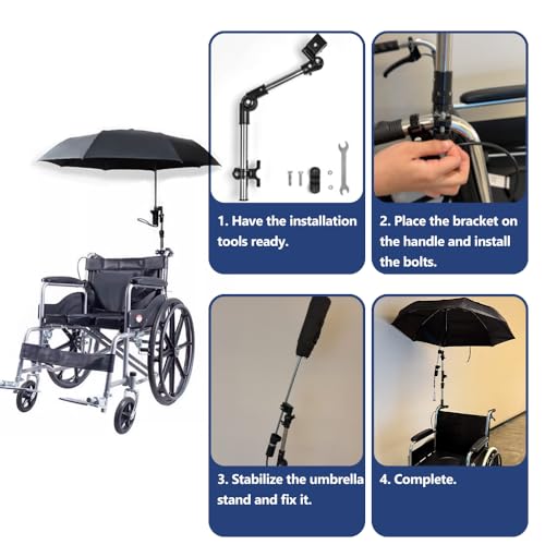 Wheelchair Umbrella with Holder - Electric Wheelchair Sunshade Awning Stand Windproof Eccentric Umbrella Adjustable Bracket - Thumbnail 6