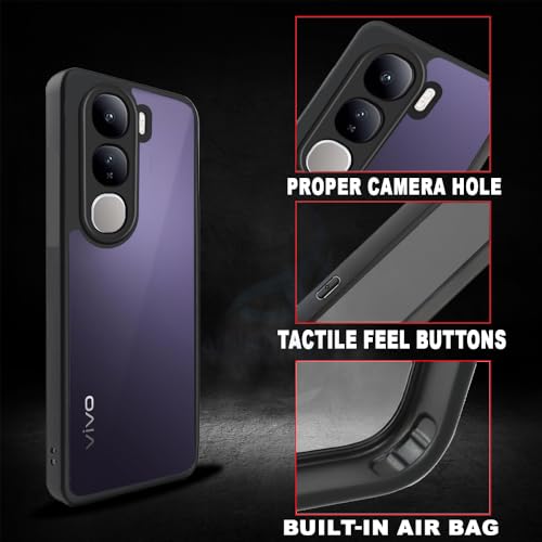 Image of AESTMO Vivo Y300 5G Back Cover | 360 Protection | Crystal Clear Hard Back Transparent | Bumper Case for Vivo Y300 5G (PC+TPU, Black Bumper)