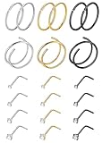 Vegolita 21PCS 22G 316L Stainless Steel Nose Rings for Women Men CZ L Shaped Nose Studs Double Nose Hoop Nose Piercing Jewelry M
